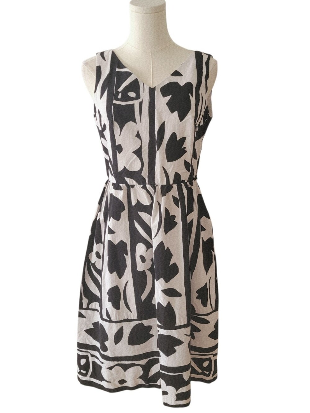 Talbots Black & White Cotton Sleeveless Graphic Midi Dress Size 6 Petite